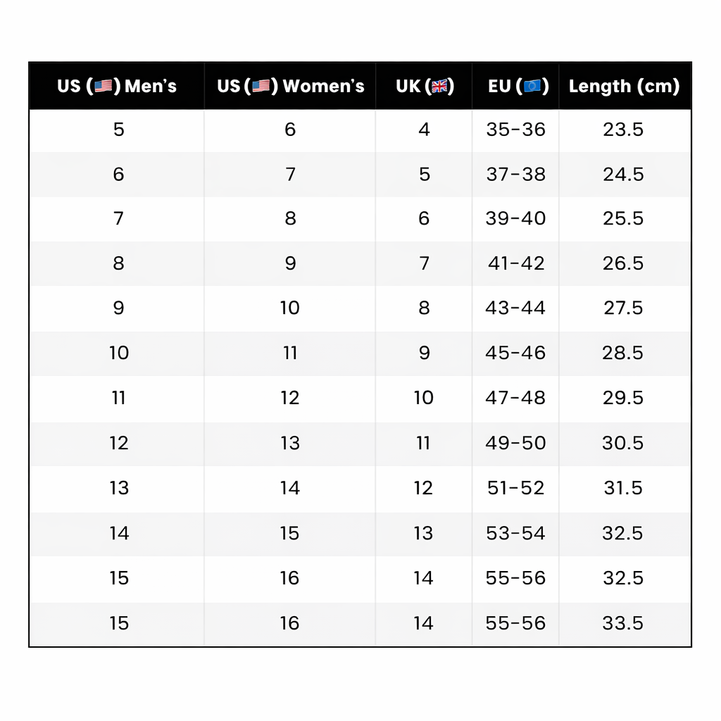 Shoe sizing chart